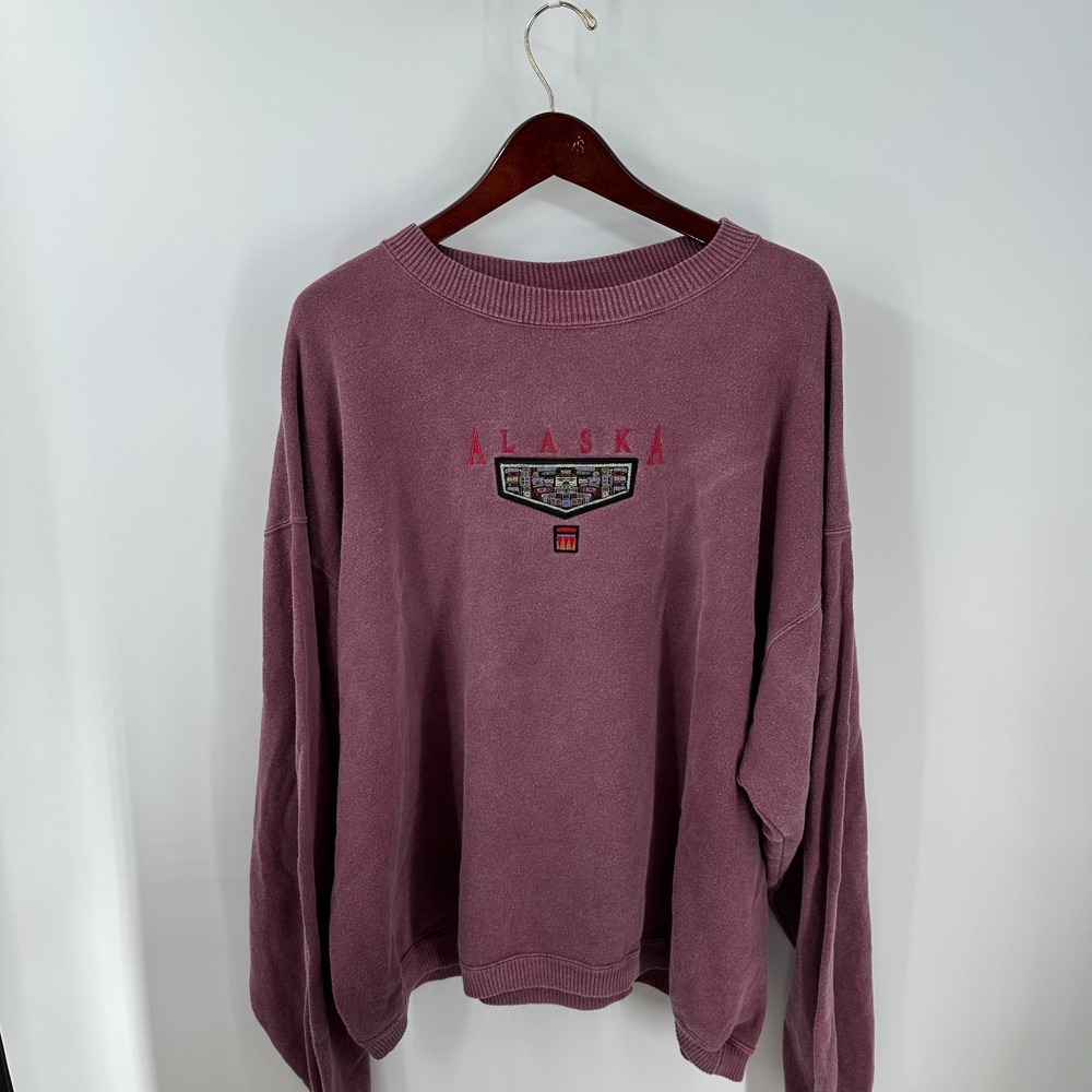 VTG 90s Alaska Native American Crewneck‎ Pullover Sweatshirt Faded Red Size XL